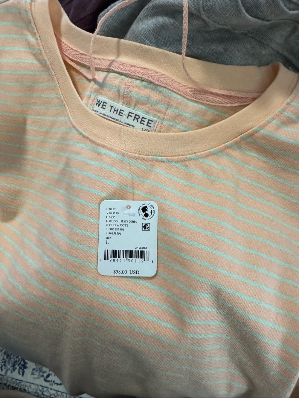Free People • We The Free • Peach & White Striped Cropped Tee - Picture 3 of 3